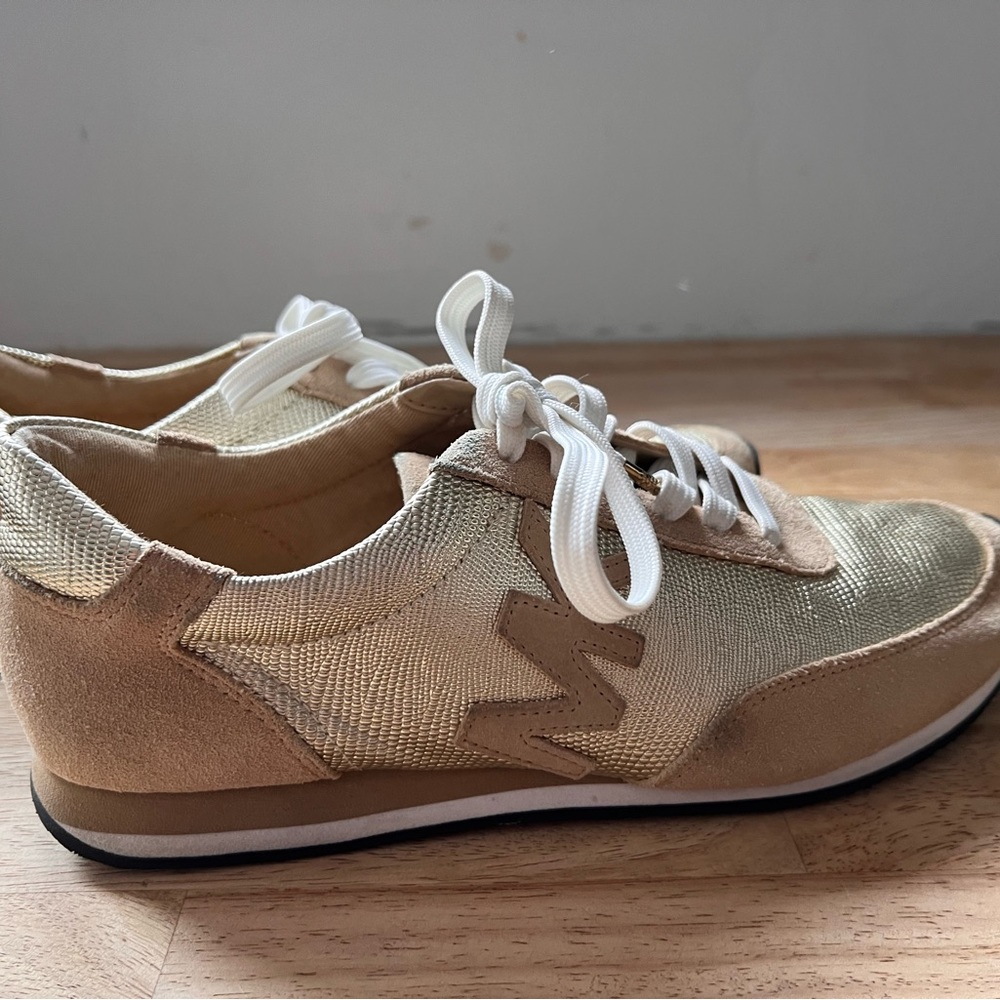 Michael Kors Metallic Gold Stanton Trainer Lace Up Sneakers Suede Sz 9